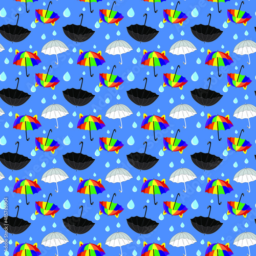 A vector umbrellas background illustration. You can create a seamless pattern by duplicating this illustration and placing the duplicates next to each other.