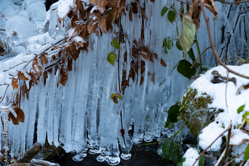 Icicles, frost, winter. 
