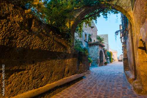 Fototapeta Naklejka Na Ścianę i Meble -  Civita di Bagnoregio at night, Province of Viterbo, Italy