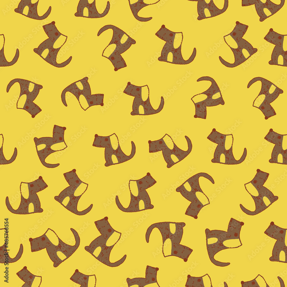 Cute dogs on yellow background vector seamless repeat pattern print