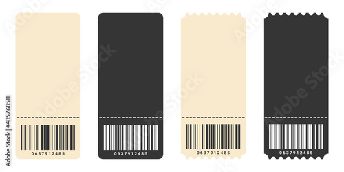 Ticket simple icon set. Coupon icons. Tickets with a barcode. Vector illustration