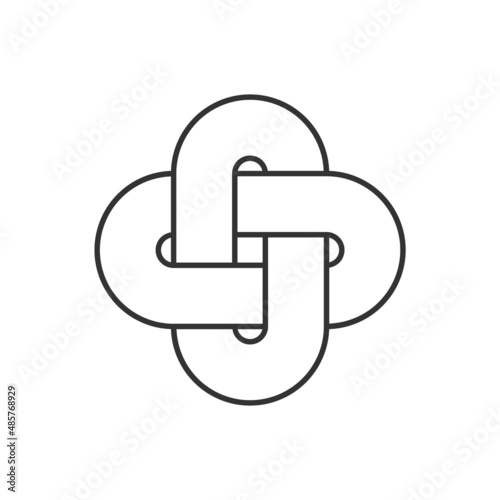 Simple Solomon's knot. Ancient celtic knot icon. Interlaced loops as a symbol of eternity. Decorative endless intertwined motif. Infinity idea. Old art ornament. Vector illustration, flat, clip art. 