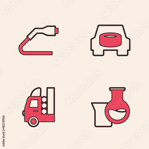 Set Oil petrol test tube, Electrical cable plug charging, Spare wheel the car and Gas tank for vehicle icon. Vector