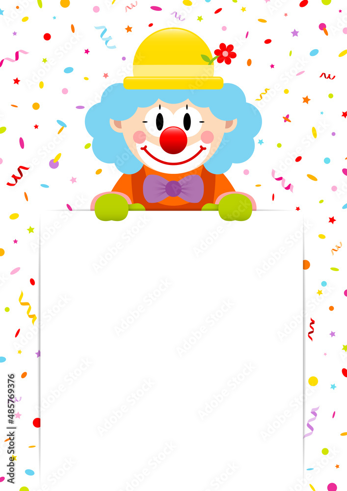 Clown Blaue Haare Schild Luftschlangen Und Konfetti