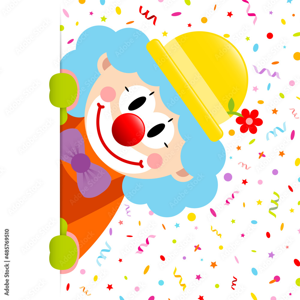 Clown Blaue Haare Luftschlangen Und Konfetti Banner Vertikal