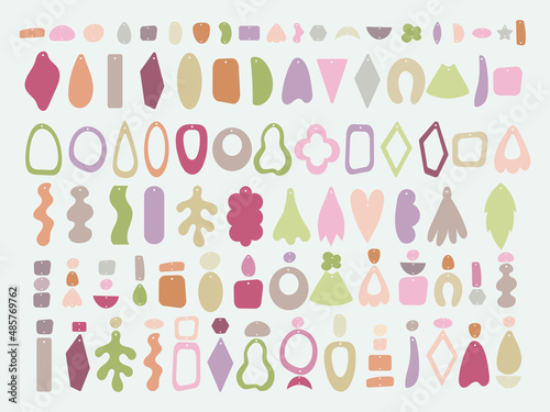 Set of abstract earrings. Collection of earrings in boho style. Minimalist decorations. Geometric jewelry. Vector illustration of fashion accessories isolated on white background.