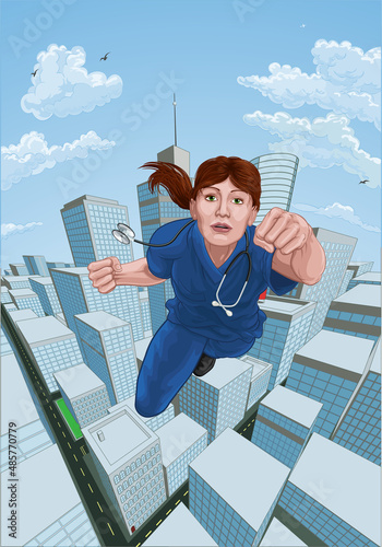 Doctor Nurse Scrubs Superhero Flying Super Hero