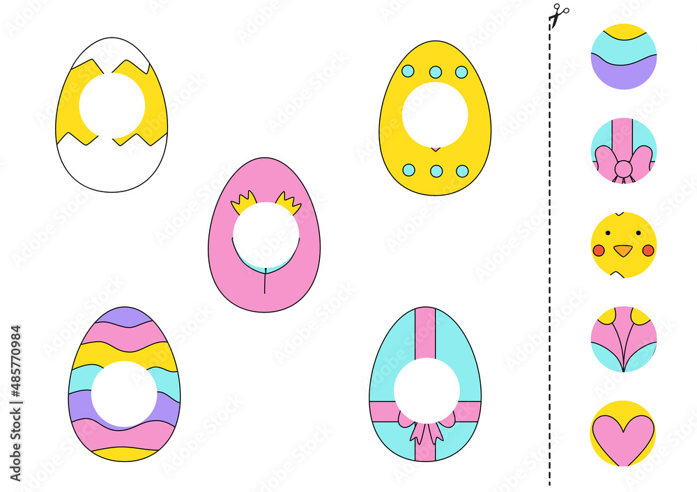 Cut and glue parts of cute Easter eggs. Cut and glue parts of cute Easter eggs.
