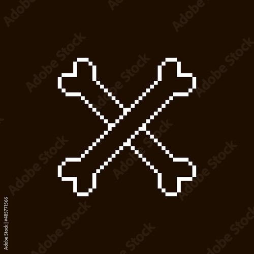 monochrome simple flat pixel art illustration of white two crossbones on black background