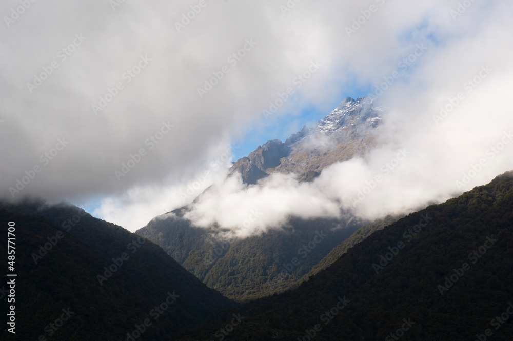 Cloud Surrounding Mountain Tops at Milford Sound, Fiordland, South Island, New Zealand