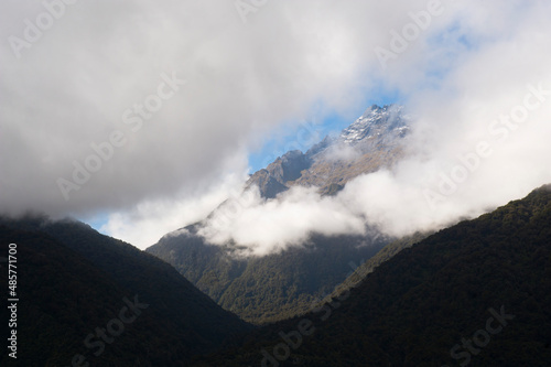 Cloud Surrounding Mountain Tops at Milford Sound, Fiordland, South Island, New Zealand