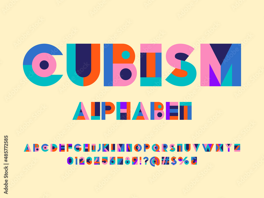 Vector of modern abstract alphabet design uppercase, numbers and symbols