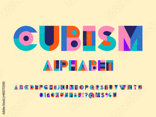 Vector of modern abstract alphabet design uppercase, numbers and symbols