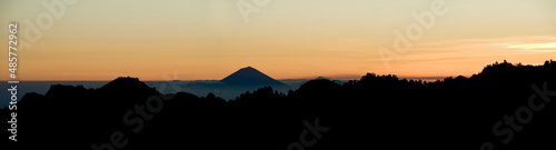 Panoramic Landscape Photo of Mount Agung on Bali  Silhouetted at Sunset from Mount Rinjani  Lombok  Indonesia  Asia  background with copy space