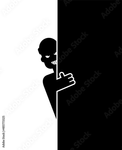 Stalking icon. Man is watching and peeping sign. Unwanted, obsessive attention to a person and his persecution