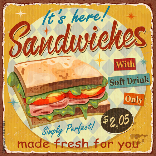 Vintage Sandwiches  metal sign.