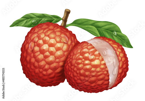 Juicy fresh water drops of lychee with white background