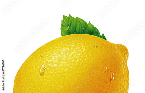 Juicy fresh water drops of lemon with white background