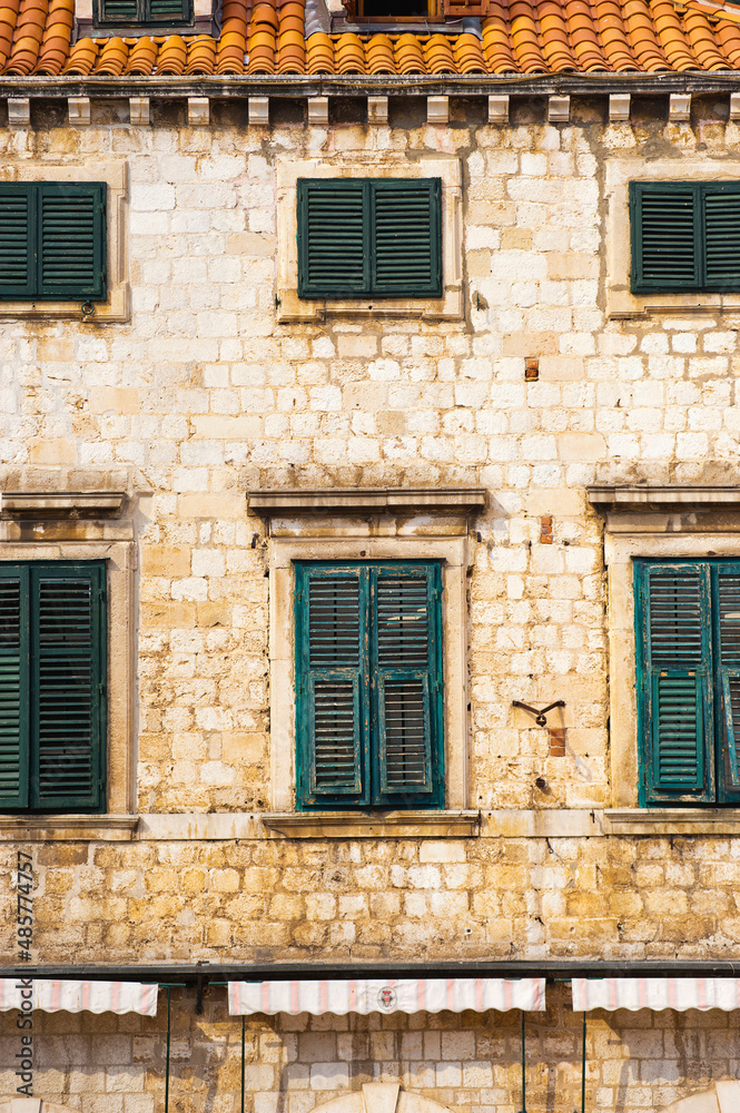 Architectural detail on Stradun in Dubrovnik Old Town, Croatia