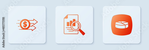 Set Document with graph chart, Financial growth dollar and Pie infographic. White square button. Vector