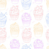 Seamless pattern with cupcakes. Sweet baking pattern for fabric or packaging