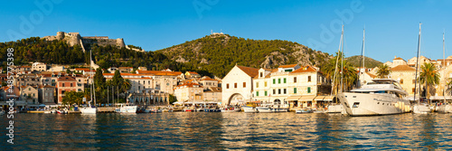 Panoramic photo of Hvar Town, seen from the Mediterranean Sea, Hvar Island, Dalmatian Coast, Croatia © Matthew