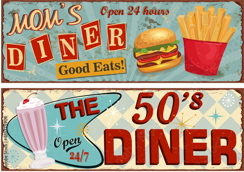 Set of retro American Diner posters. photo