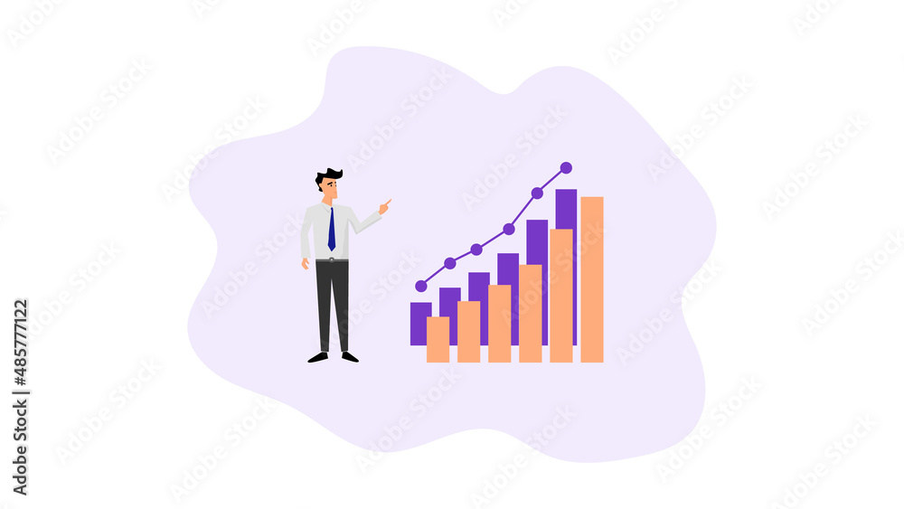 business person cartoon point bar chart with uptrend line show growth earning of investment