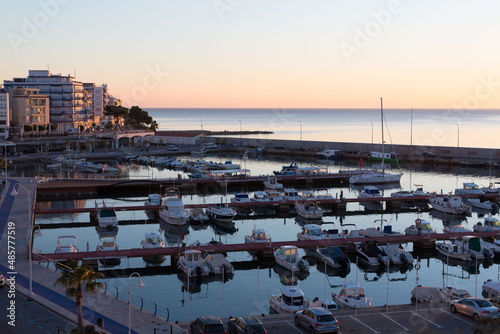 Small marina in the town of La Ampolla, Tarragona, Catalonia, Spain.