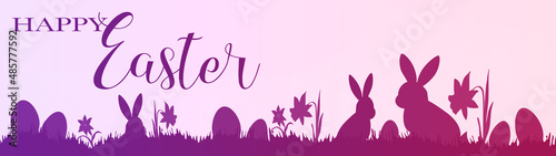 Happy Easter / Easter card banner panorama greeting card / Easter motif symbol pink purple silhouette isolated on white background © Corri Seizinger