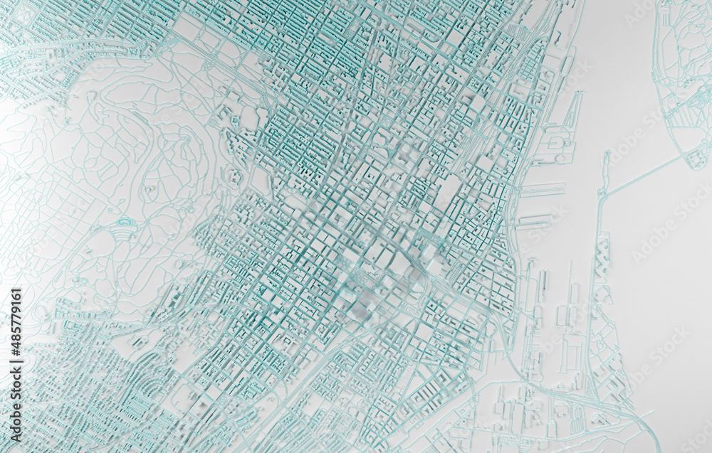 simplified map of the city of Montreal aerial view