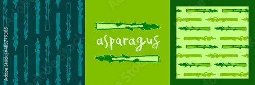 Vector asparagus pattern seamless. Pencil drawing texture. Green sparrow grass illustrations. Vegan restaurant banner, vegetarian ornament. Homemade vegetables. Label design for Asparagus officinalis.