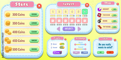 Game Ui Kit Menus, pop up, screens and Game elements 