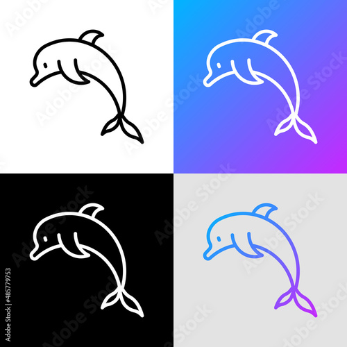 Cartoon jumping  dolphin thin line icon. Modern vector illustration.
