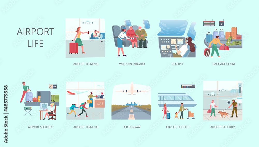 Big set of airport life applications.  illustration.