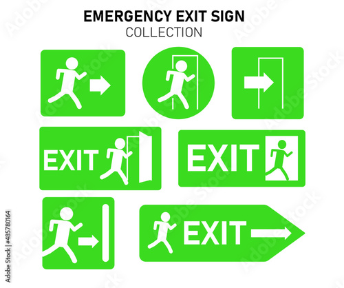 Set of different emergency exit signs in vector