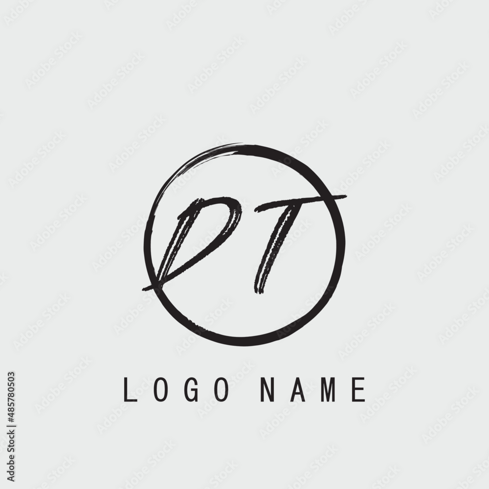 Monogram initial logo design with brush circle template letter DT Stock ...