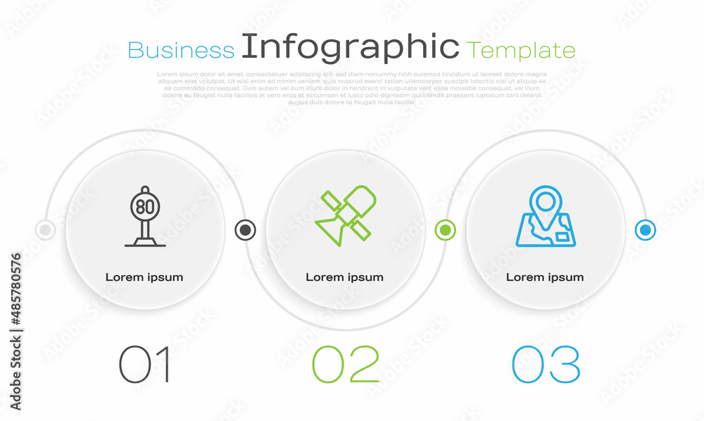 Set line Speed limit traffic, Satellite and Folded map with location marker. Business infographic template. Vector Set line Speed limit traffic, Satellite and Folded map with location marker. Business infographic template. Vector