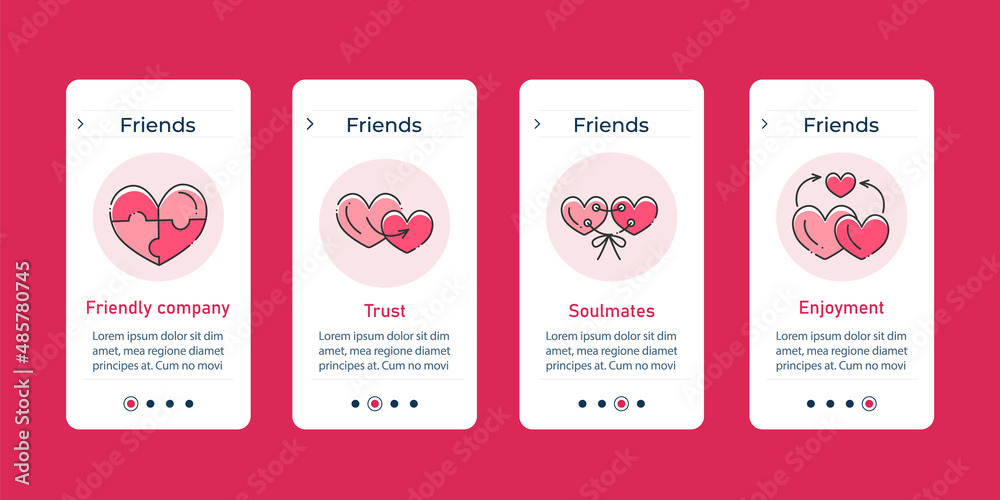 Friends onboarding mobile app screens. Friendly company, trust ...