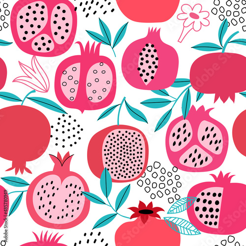 Pomegranate seamless vector pattern. Fruit pomegranate background