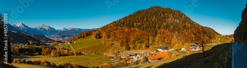 High resolution stitched panorama of a beautiful alpine autumn or indian summer view near Berchtesgaden, Bavaria, Germany