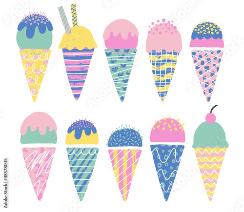 Set of cute ice cream. Hand drawn vector illustration.