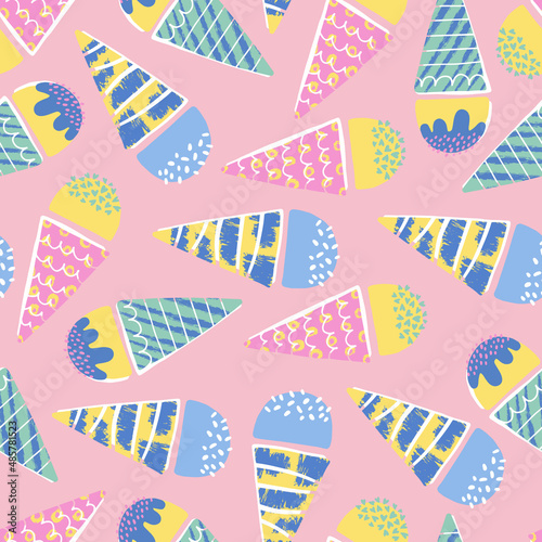 Seamless pattern with colorful ice cream. Hand drawn vector illustration