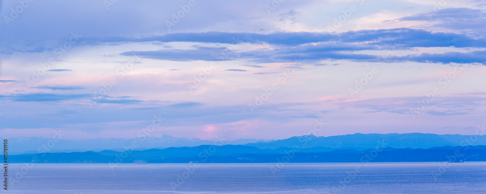 Panorama of Mediterranean Sea at sunset, Piran, Slovenian Istria, Slovenia, Europe