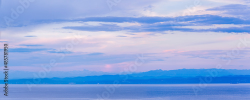 Panorama of Mediterranean Sea at sunset, Piran, Slovenian Istria, Slovenia, Europe