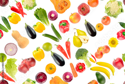 Wallpaper Mural Seamless texture of vegetables, fruits and berries isolated on white background. Torontodigital.ca