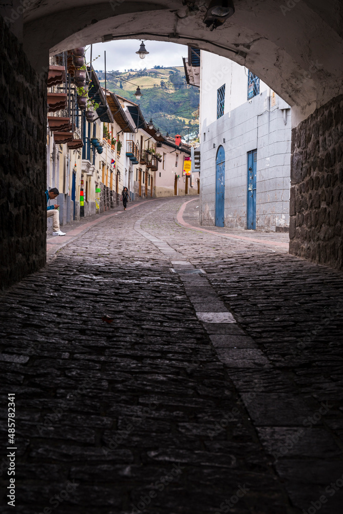 Obraz premium La Ronda, a famous street in the Historic Centre of the Old City of Quito, Ecuador, South America