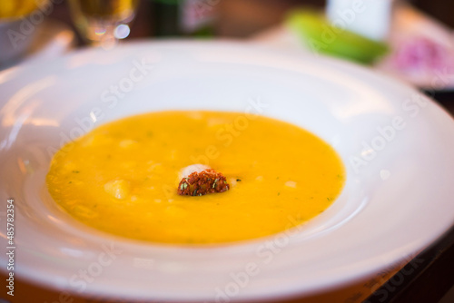 Locro de Papa, a traditional Ecuadorian Potato Soup at Plaza Grande Hotel, Independence Square, Historic Centre of Quito, Ecuador, South America photo