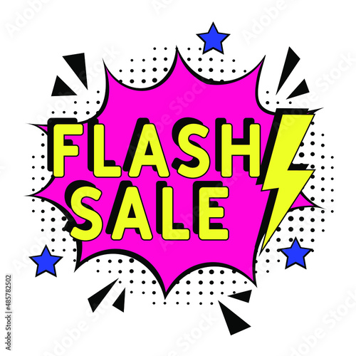 Comic book explosion with text Flash sale, vector illustration. Flash sale banner pop art. One day, special offer, clearance. Sale banner template design, Super Sale, end of season special