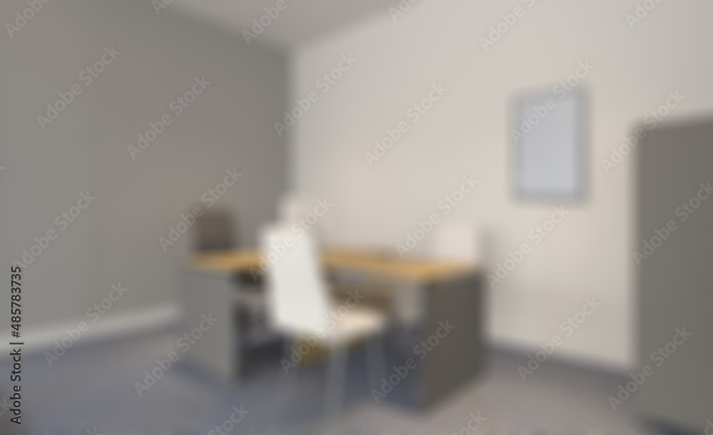 Open space office interior with like conference room. Mockup. 3D. Abstract blur phototography.